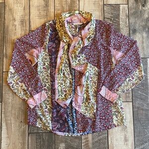 Soft Surroundings Red and Cream Paisley Button Down Shirt